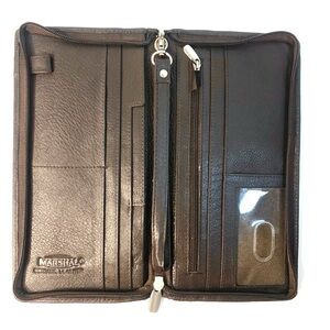 MARSHAL Brown Leather Zip Around Travel Document Organizer Wallet